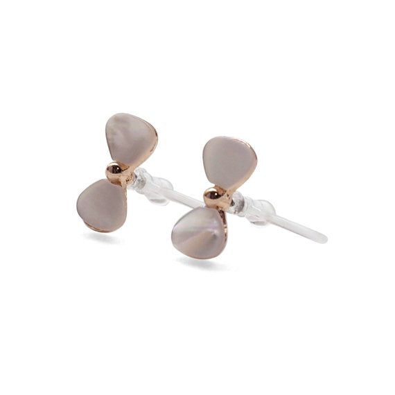 Mother Of Pearl Bow Tie Invisible Clip On Stud Earrings (Gold tone) - Miyabi Grace