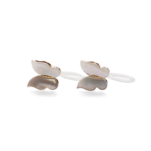 Mother Of Pearl Butterfly Invisible Clip On Stud Earrings (Gold tone) - Miyabi Grace