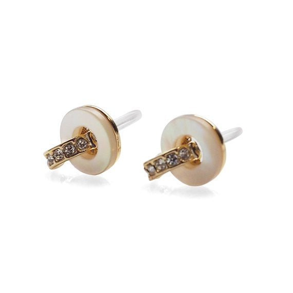 Mother Of Pearl Hoop Invisible Clip On Stud Earrings (Gold tone) - Miyabi Grace