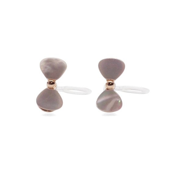 Mother Of Pearl Bow Tie Invisible Clip On Stud Earrings (Gold tone) - Miyabi Grace