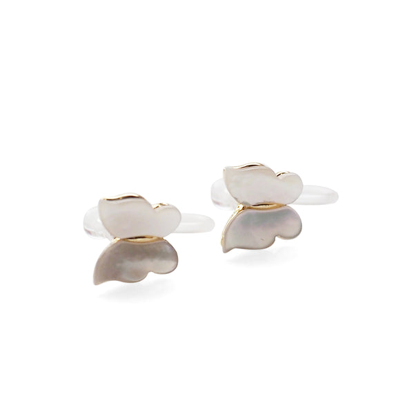 Mother Of Pearl Butterfly Invisible Clip On Stud Earrings (Gold tone) - Miyabi Grace