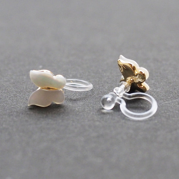 Mother Of Pearl Butterfly Invisible Clip On Stud Earrings (Gold tone) - Miyabi Grace