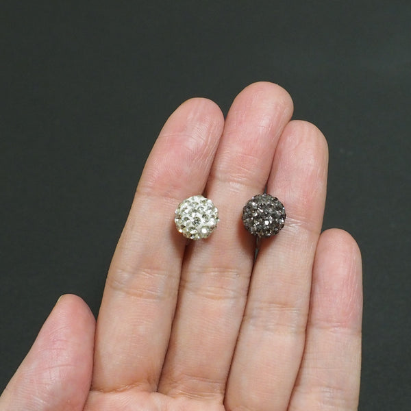Black rhinestone pave ball invisible clip on earrings - Miyabi Grace