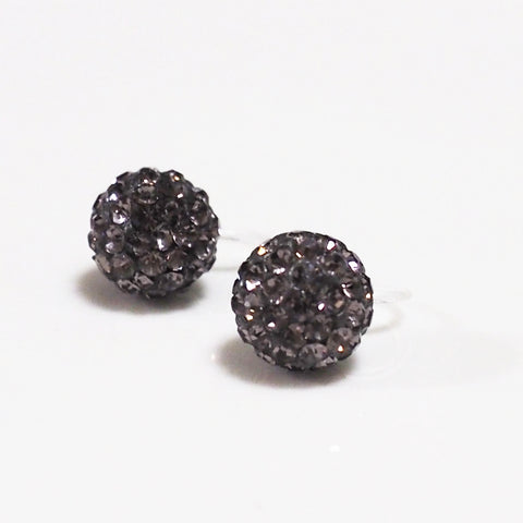 Black rhinestone pave ball invisible clip on earrings - Miyabi Grace