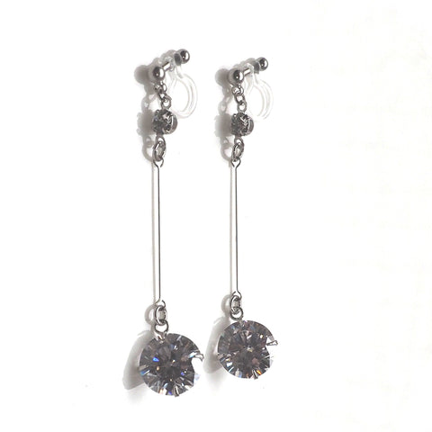 Dangle bridal round cubic zirconia invisible clip on earrings - Miyabi Grace