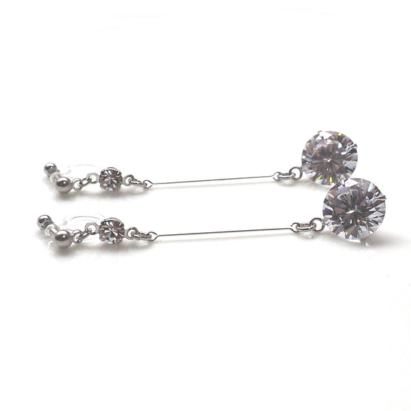 Dangle bridal round cubic zirconia invisible clip on earrings - Miyabi Grace