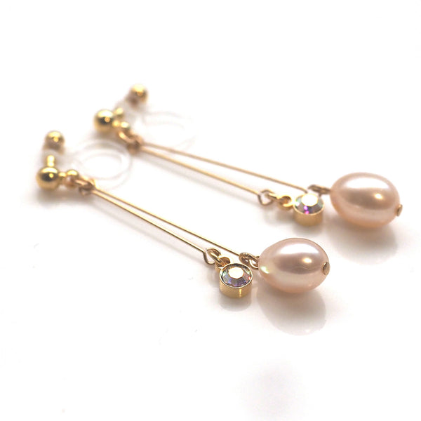 Light orange freshwater pearl invisible clip on earrings - Miyabi Grace