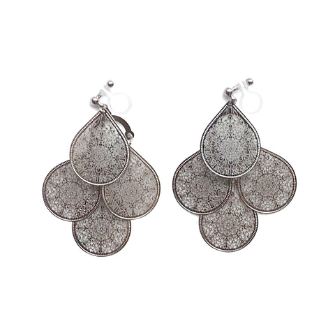 Dangle silver filigree invisible clip on earrings - Miyabi Grace