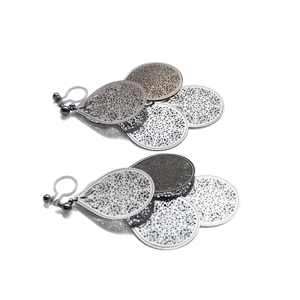 Dangle silver filigree invisible clip on earrings - Miyabi Grace