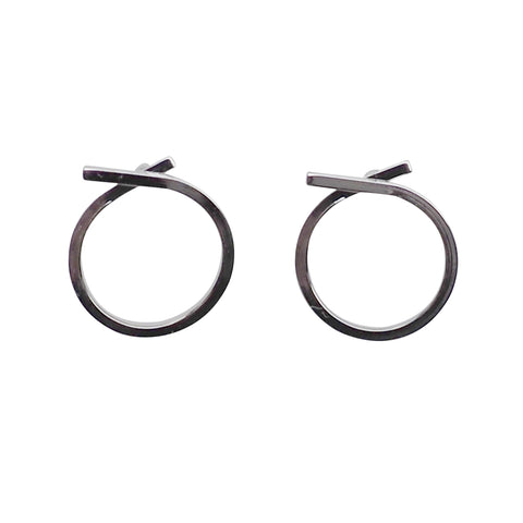 Ribbon Circle Hoop Invisible clip on stud earrings ( Silver tone ) - Miyabi Grace