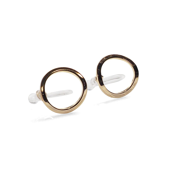 Curved Circle Hoop Invisible clip on stud earrings ( Gold tone ) - Miyabi Grace