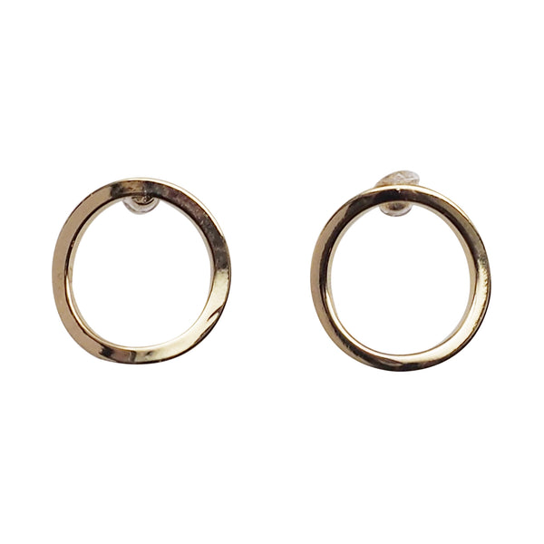 Curved Circle Hoop Invisible clip on stud earrings ( Gold tone ) - Miyabi Grace