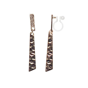 Dangle Hammered Triange Invisible clip on stud earrings ( Gold tone ) - Miyabi Grace