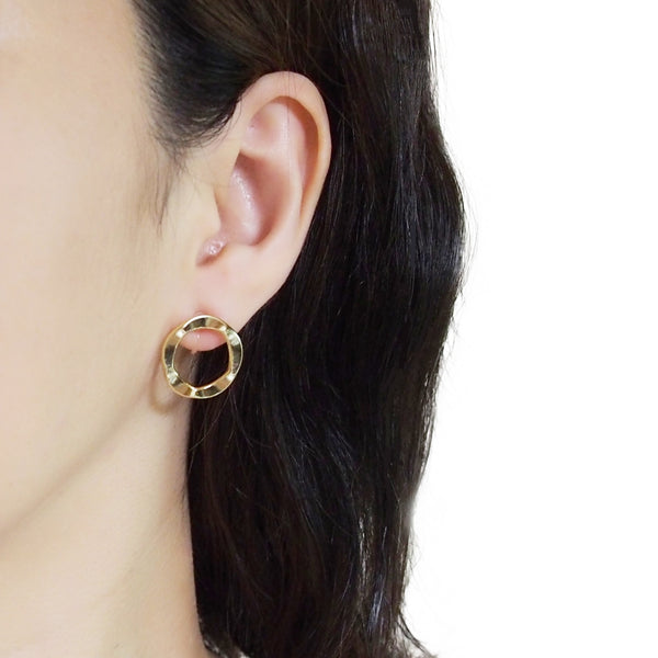 Flower Circle Hoop Invisible clip on stud earrings ( Gold tone ) - Miyabi Grace
