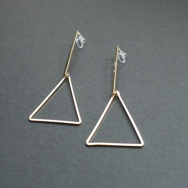 Bar and Triangle Hoop Invisible clip on stud earrings ( Gold tone ) - Miyabi Grace