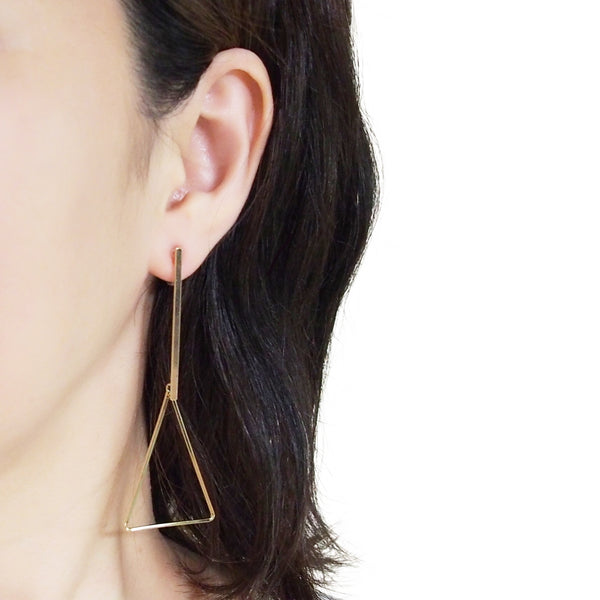 Bar and Triangle Hoop Invisible clip on stud earrings ( Gold tone ) - Miyabi Grace
