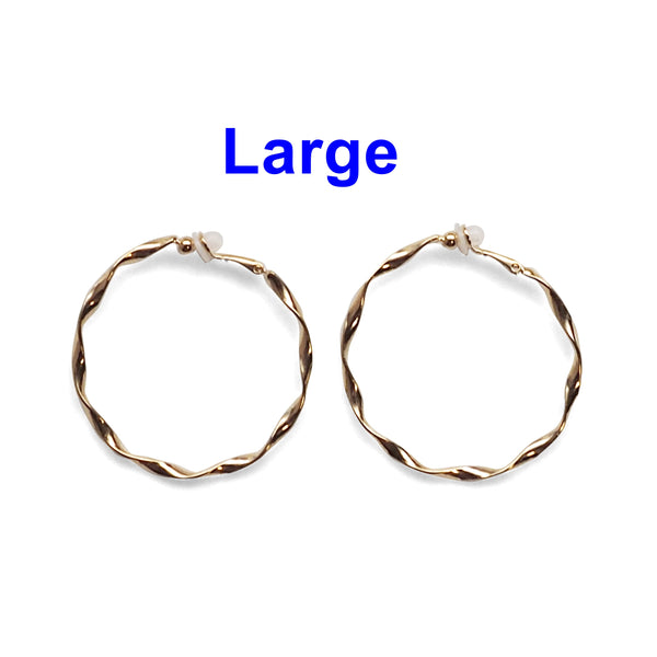 Gold Twisted Clip On Hoop Earrings - Miyabi Grace