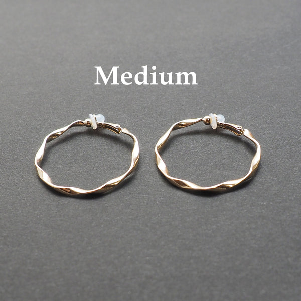Gold Twisted Clip On Hoop Earrings - Miyabi Grace