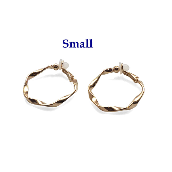 Gold Twisted Clip On Hoop Earrings - Miyabi Grace