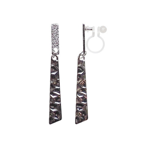 Dangle Hammered Triange Invisible clip on earrings ( Silver tone ) - Miyabi Grace