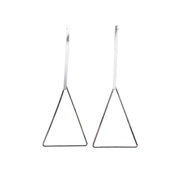 Bar and Triangle Hoop Invisible clip on earrings ( Silver tone ) - Miyabi Grace
