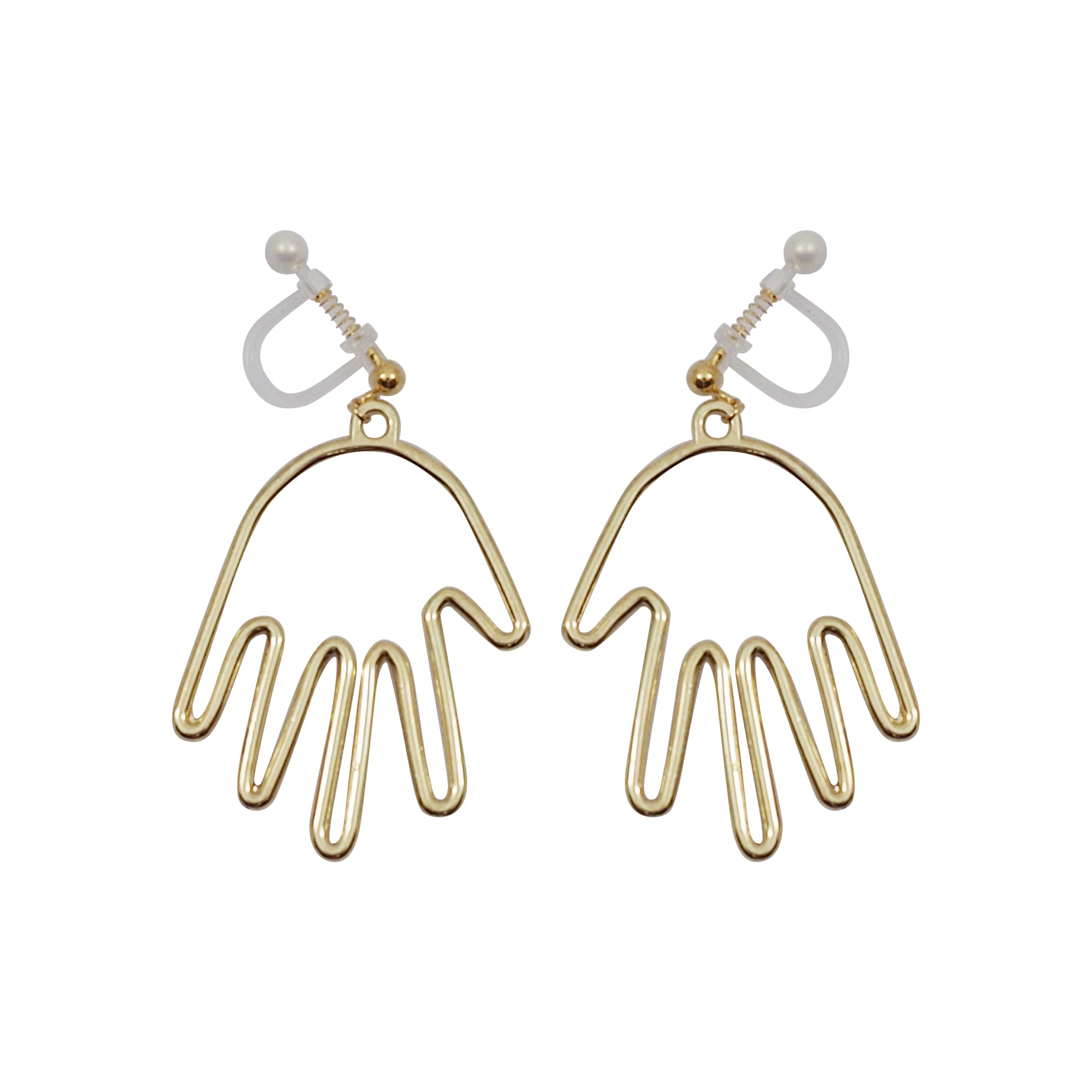 Gold Picasso Hand Invisible Clip On Earrings - Miyabi Grace