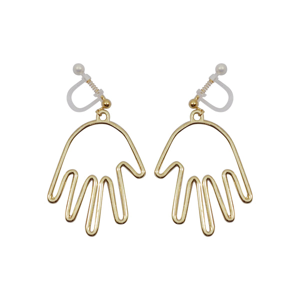 Gold Picasso Hand Invisible Clip On Earrings - Miyabi Grace