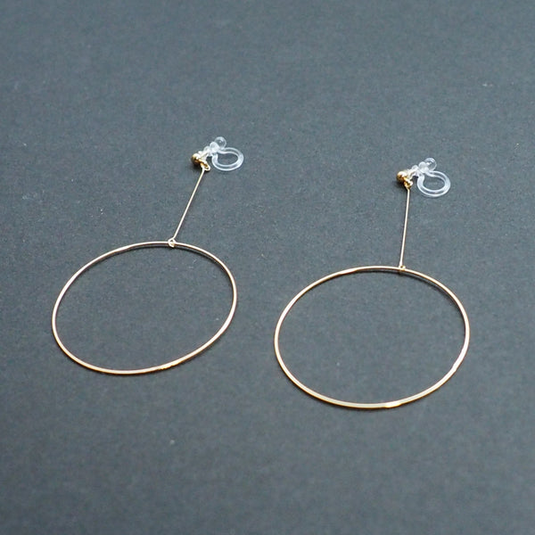 Dangle Gold Circle Hoop Invisible Clip On Earrings - Miyabi Grace