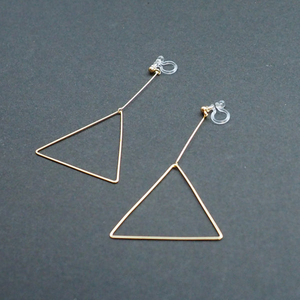 Dangle Gold Triangle Hoop Invisible Clip On Earrings - Miyabi Grace