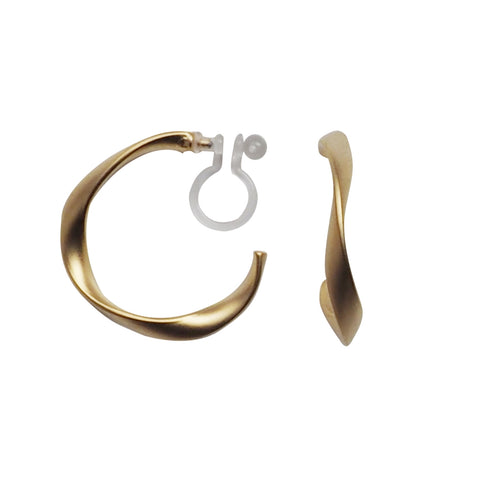 Gold Twisted Invisible Clip On Hoop Earrings - Miyabi Grace