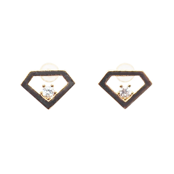 Cubic Zirconia Crystal Diamond Invisible Clip On Stud Earrings ( Gold tone ) - Miyabi Grace