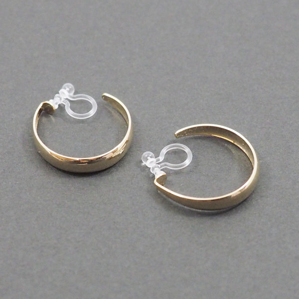 Gold Rounded Invisible Clip On Hoop Earrings - Miyabi Grace