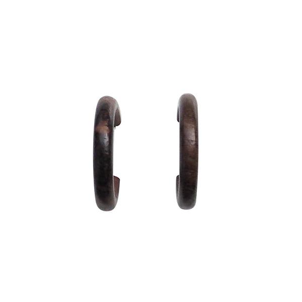 Brown Wood Invisible Clip On Hoop Earrings - Miyabi Grace
