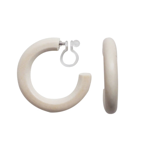 White Wood Invisible Clip On Hoop Earrings - Miyabi Grace