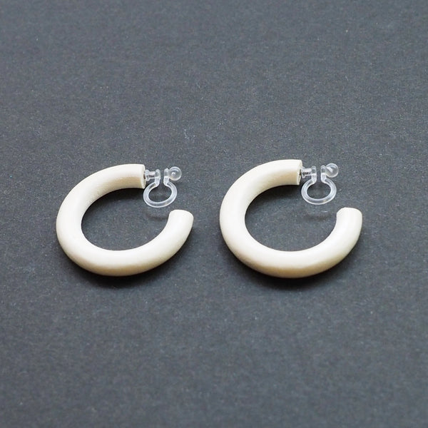 White Wood Invisible Clip On Hoop Earrings - Miyabi Grace