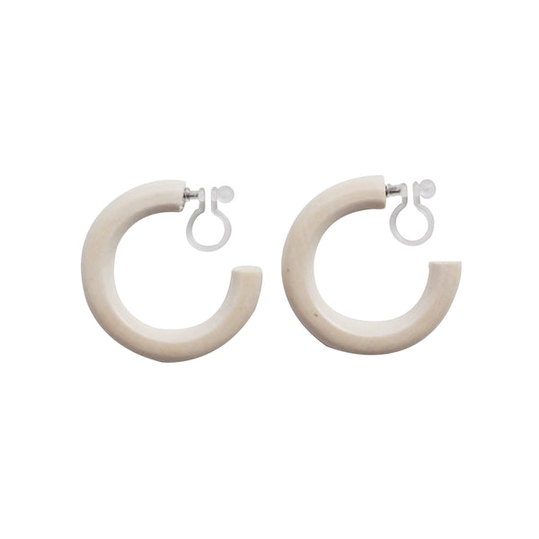 White Wood Invisible Clip On Hoop Earrings - Miyabi Grace
