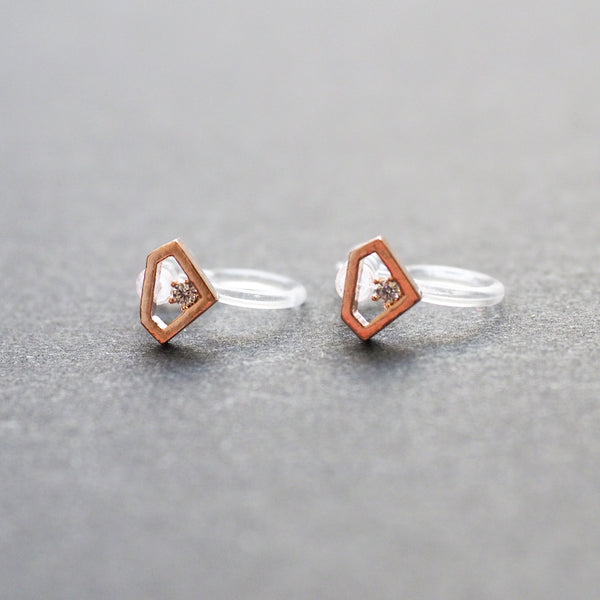 Cubic Zirconia Crystal Diamond Invisible Clip On Stud Earrings ( Rose gold tone ) - Miyabi Grace