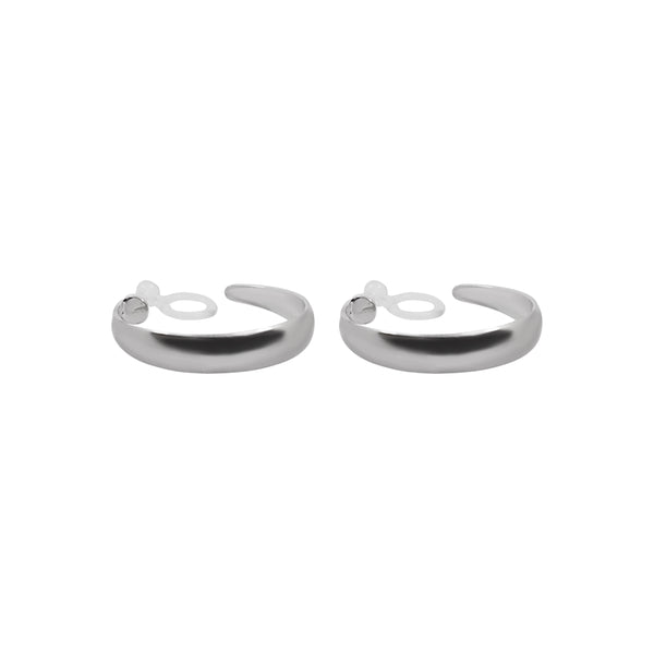 Silver Rounded Invisible Clip On Hoop Earrings - Miyabi Grace
