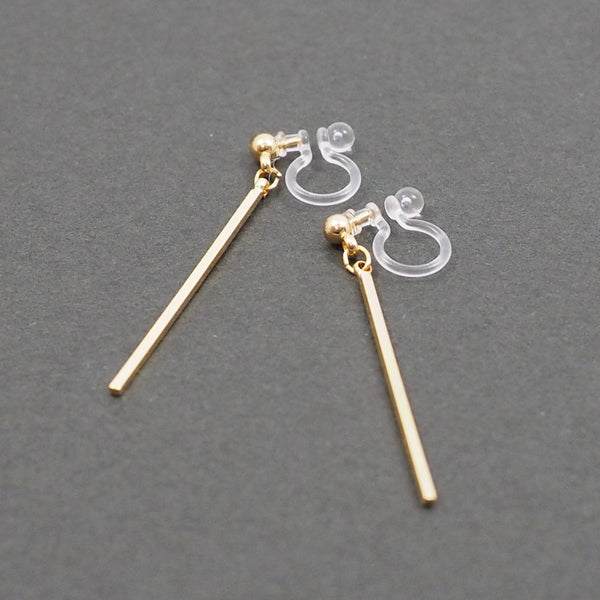 Gold Long Bar Invisible Clip On Earrings - Miyabi Grace