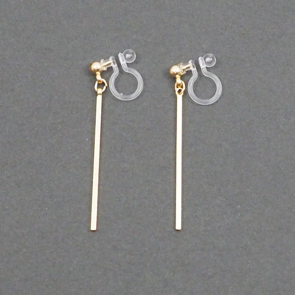 Gold Long Bar Invisible Clip On Earrings - Miyabi Grace