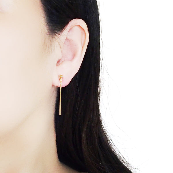 Gold Long Bar Invisible Clip On Earrings - Miyabi Grace