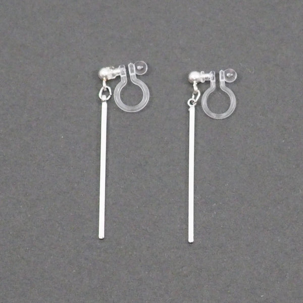 Silver Long Bar Invisible Clip On Earrings - Miyabi Grace