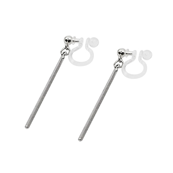 Silver Long Bar Invisible Clip On Earrings - Miyabi Grace