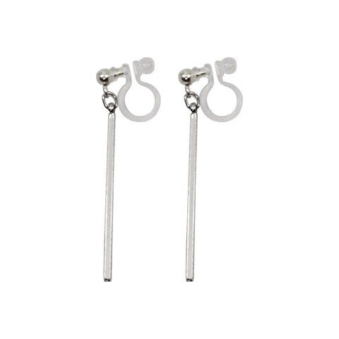 Silver Long Bar Invisible Clip On Earrings - Miyabi Grace