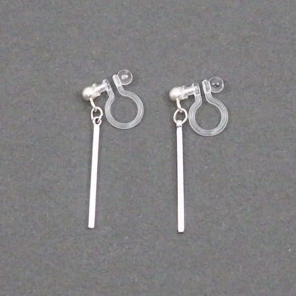 Silver Short Bar Invisible Clip On Earrings - Miyabi Grace