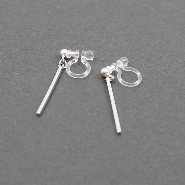 Silver Short Bar Invisible Clip On Earrings - Miyabi Grace