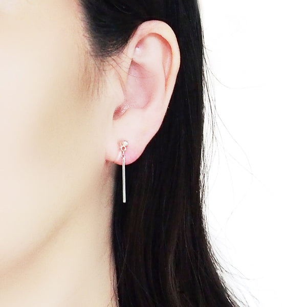 Silver Short Bar Invisible Clip On Earrings - Miyabi Grace