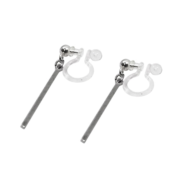 Silver Short Bar Invisible Clip On Earrings - Miyabi Grace