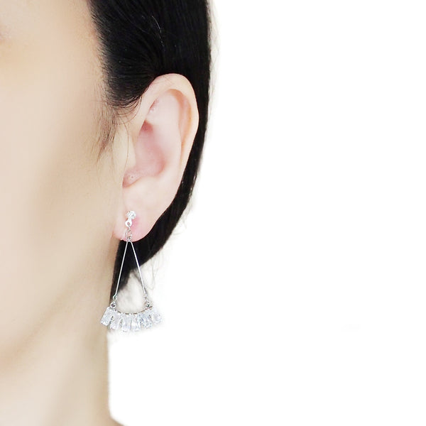 Dangle Silver Fringe Rihnestone Crystal Invisible Clip On Earrings - Miyabi Grace