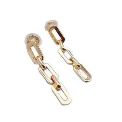 Dangle Gold Big Three Chain Spiral Clip On Earrings